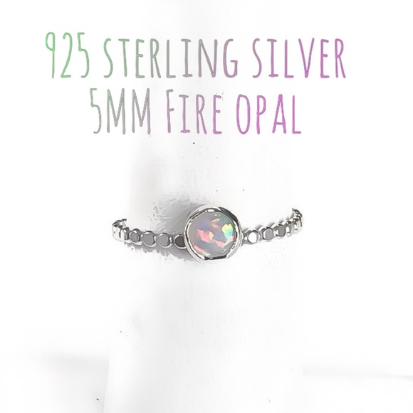 (2-13) 925 Sterling Silver 5MM Australian White Fire Opal Beaded Band Ring - Picture 5 of 15